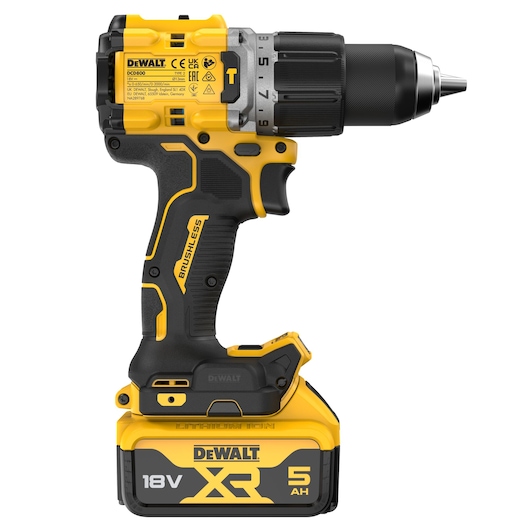 18V XR Brushless Hammer Drill Driver with 5.0Ah battery left side view