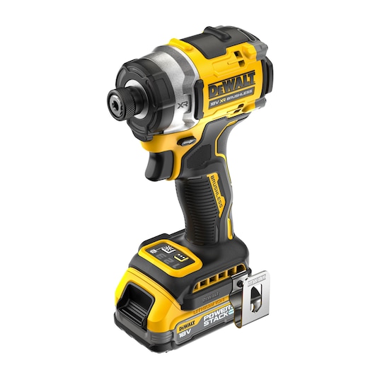 18V XR 4 Speed Premium Impact Driver with Powerstack battery ¾ view