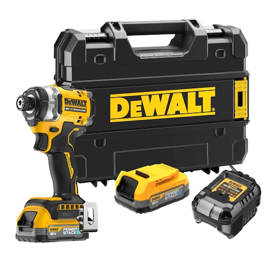 18V XR 4 Speed Premium Impact Driver with 2x 18v Powerstack batteries, DCB1102 charger and TSTAK case