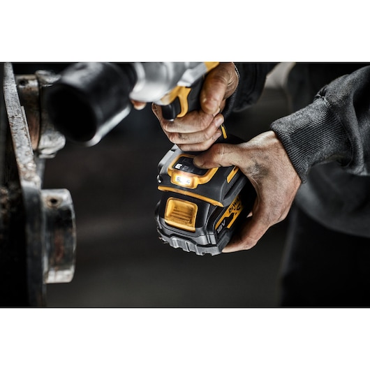 Feature shot of the tool light being activated on the 18V XR Brushless 1/2 inch High Torque Impact Wrench