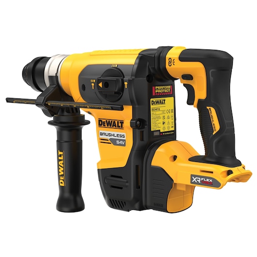 Rear angled view of bare unit 54V XR FLEXVOLT SDS-Plus Rotary Hammer 