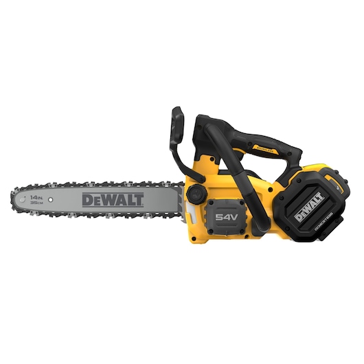 Front side view of 54V Top Handle Chainsaw