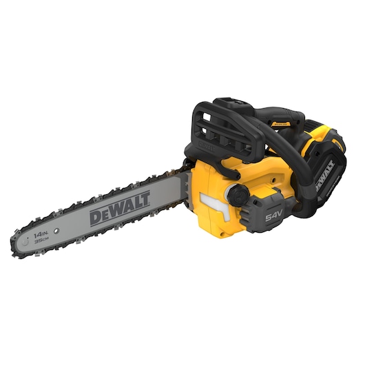 Angled view of 54V Top Handle Chainsaw from the front