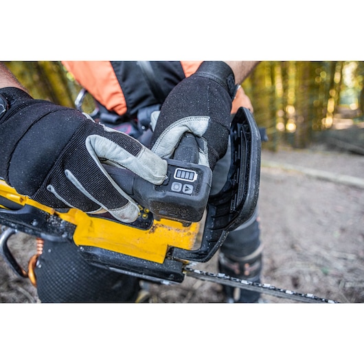 Close up view of LED display on 54V Top Handle Chainsaw