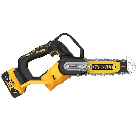 18V XR Brushless Chain Saw with 5ah battery left side view