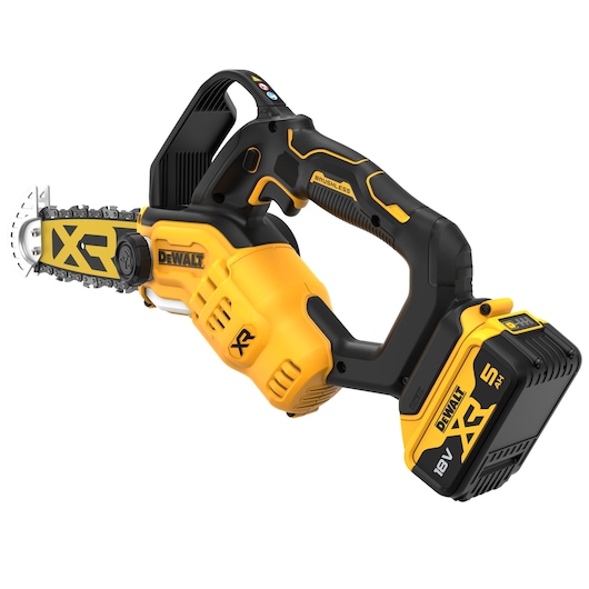 18V XR Brushless Chain Saw with 5ah battery rear view