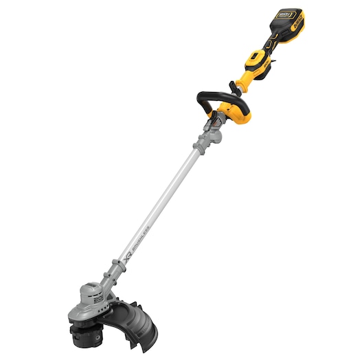 DEWALT 20V 14 inch string trimmer brush cutter with brushless motor and foldable boom left side angle