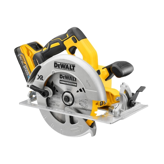 3/4 view of 18V XR Brushless Circular Saw on white background