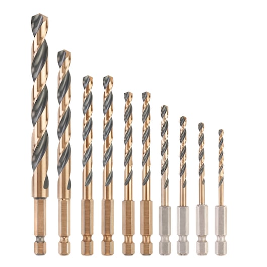 10 6.4 mm Black and Gold  Impact Ready Hex Shank Drill bits