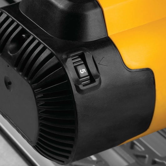 Cut depth indicator feature of heavy duty track saw with kit.