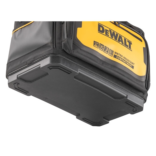 View of the waterproof base of the Dewalt 16" Pro Open Mouth Tool Bag"