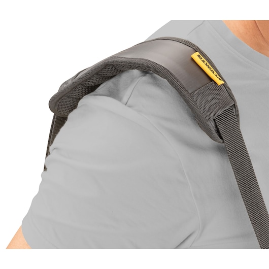 Close up of the padded shoulder strap on the Dewalt 16" Pro Open Mouth Tool Bag"