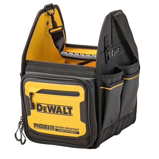 Angle view of the Dewalt 11" Pro Electrician Tote"