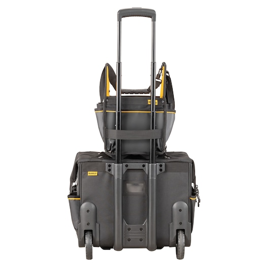 Dewalt 11" Pro Electrician Tote on top of rolling tool bag"