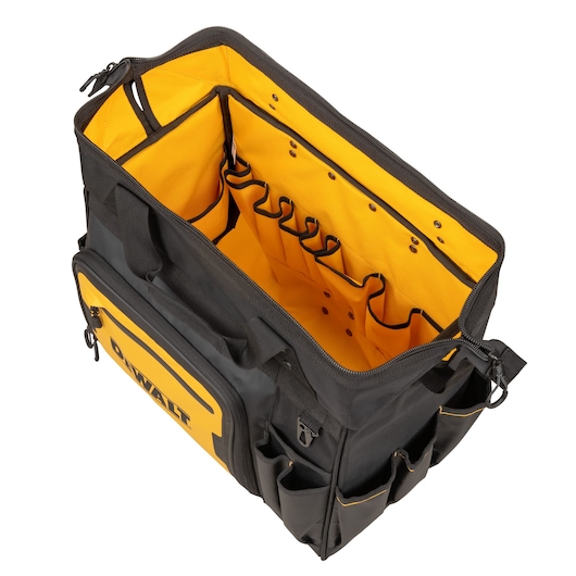 Overview of an open Dewalt 18" Pro Rolling Tool Bag  "