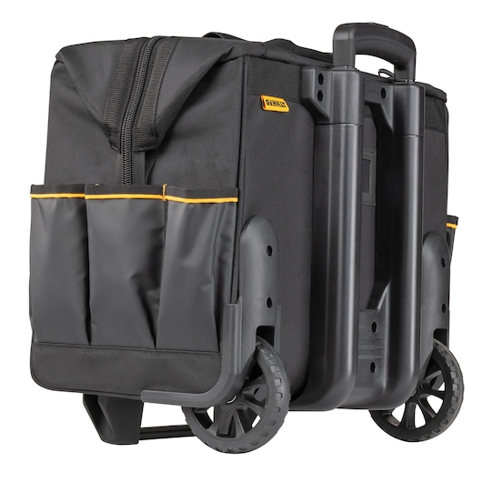 Angle view of Dewalt 18" Pro Rolling Tool Bag, with handle collapsed"